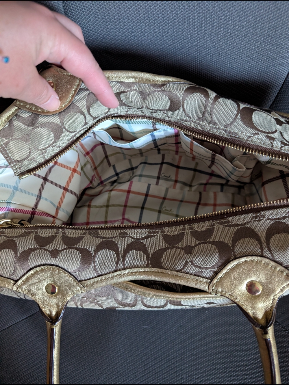 Coach Khaki And Gold Bleecker Tote Bag - Picture 9 of 9